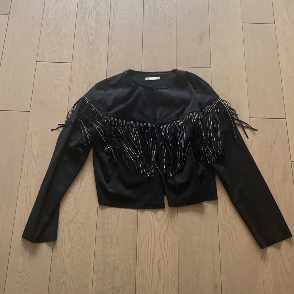 Zara suede fringe jacket
